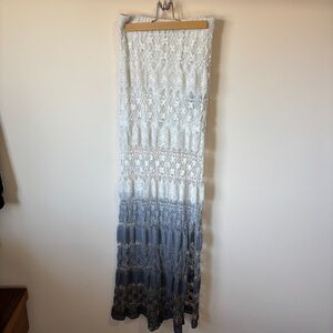 Metal Mulisha White & Grey Ombré Crocet Lace Smocked Maxi Skirt Boho Moto